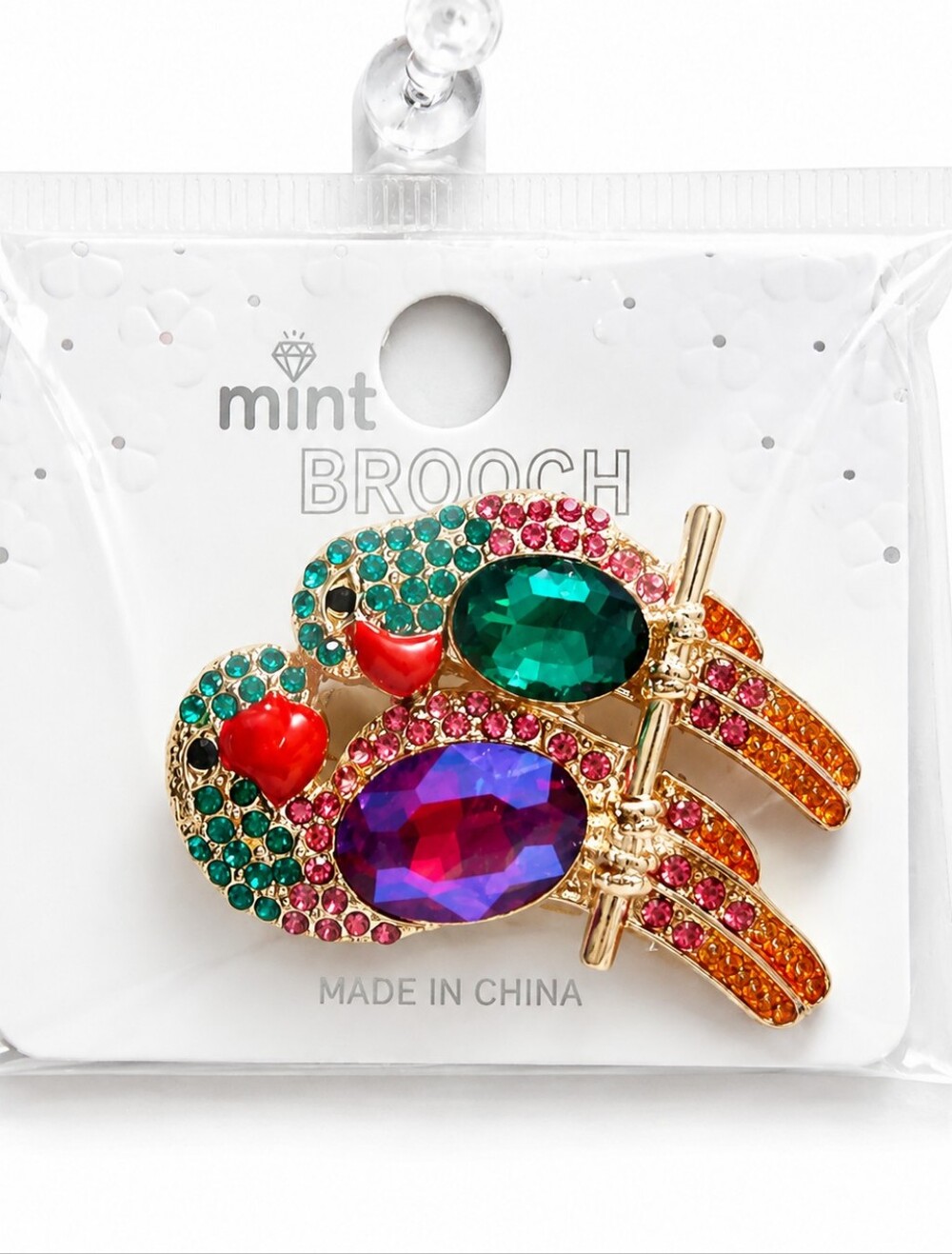 Colorful Rhinestone Parrot Brooch Pin  Gold Tone Tropical Bird Statement Jewelry